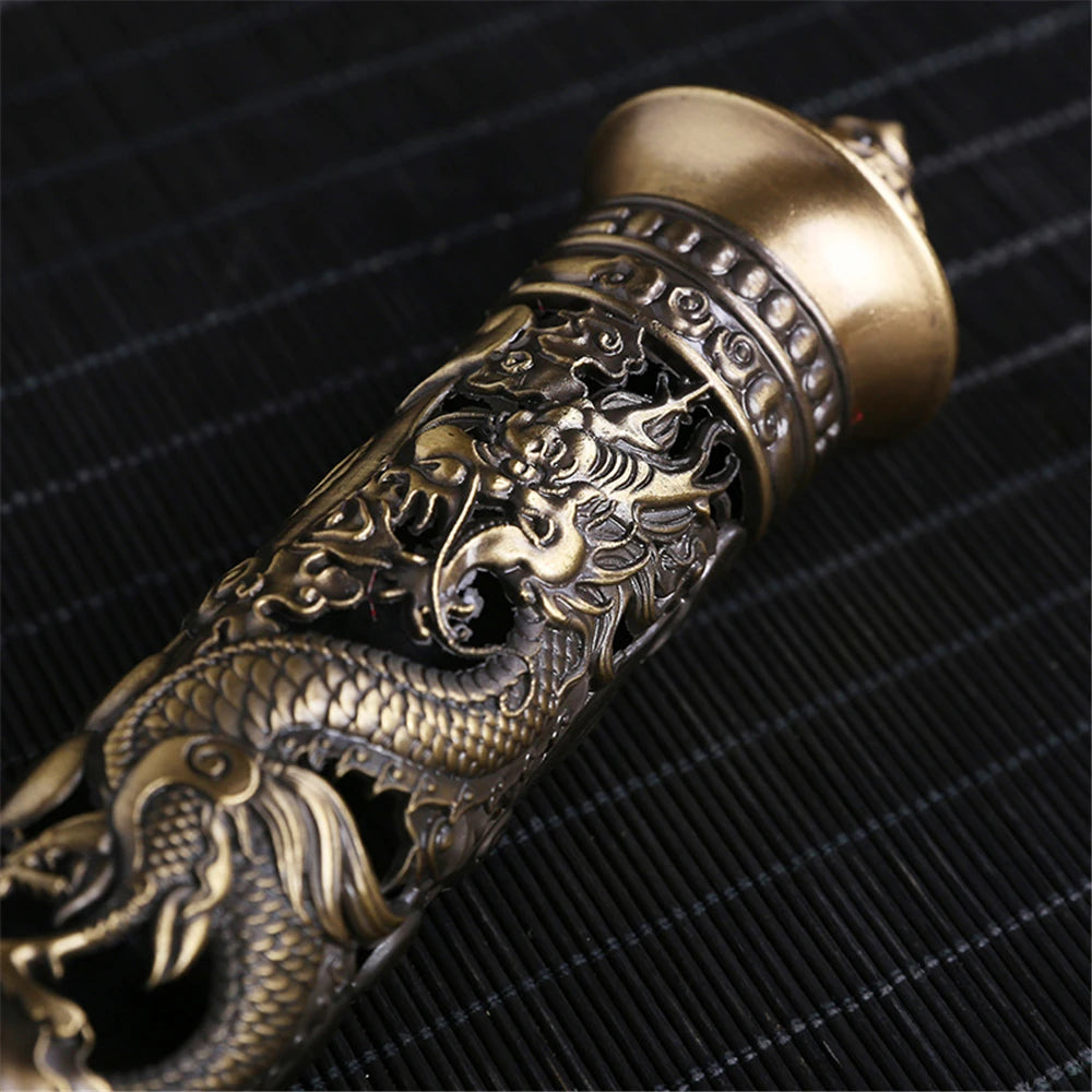Archaize Vertical Incense Burner Buddha Heart Sutra Dragon Phoenix Pillar Metal Thread Incense Stick Home Office Decoration