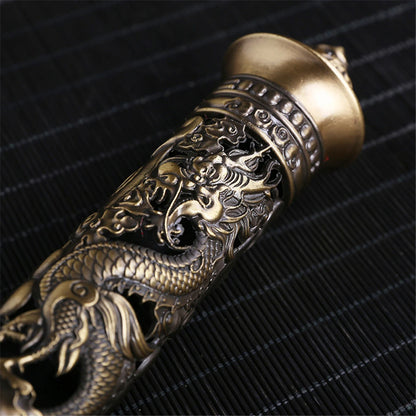 Archaize Vertical Incense Burner Buddha Heart Sutra Dragon Phoenix Pillar Metal Thread Incense Stick Home Office Decoration