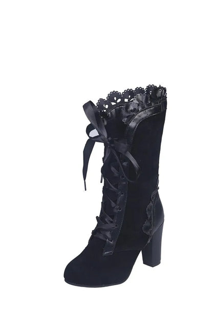 Vintage  Leather Suede Lace Up Mid Calf Boots