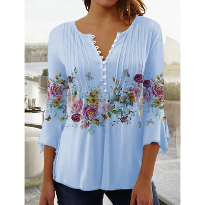 Women'S V-Neck Button-Down T-Shirt