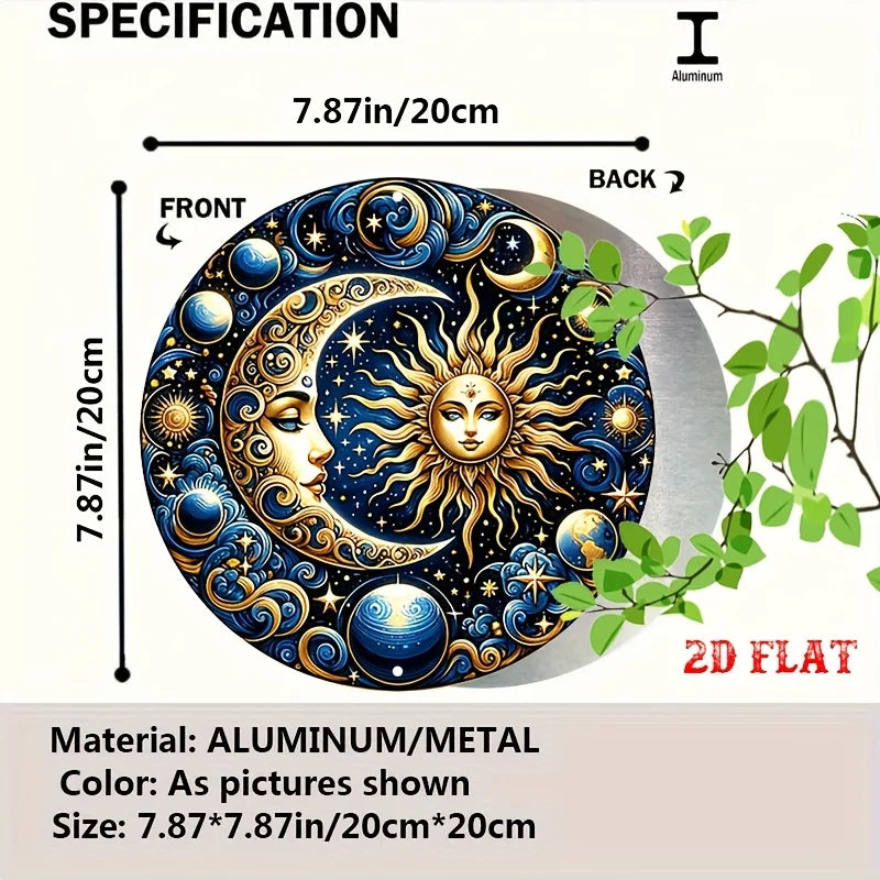 Vintage Metal Sign Celestial Sun and Moon Design