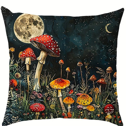 Mushroom Moon Night Pillow Cover