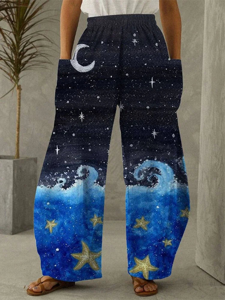 Galaxy Moon Stars Full Length Wide Leg Pants