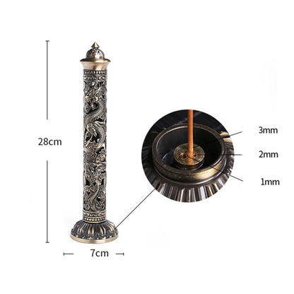 Archaize Vertical Incense Burner Buddha Heart Sutra Dragon Phoenix Pillar Metal Thread Incense Stick Home Office Decoration