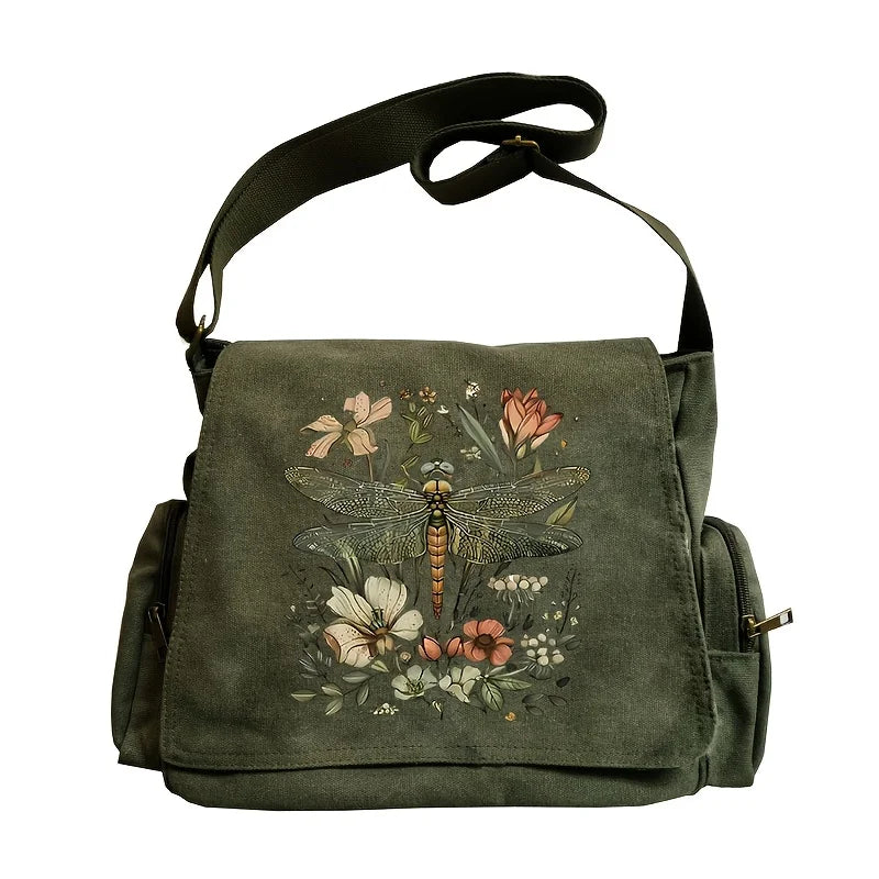 Stylish Dragonfly Print Women's Shoulder Bag Large Capacity