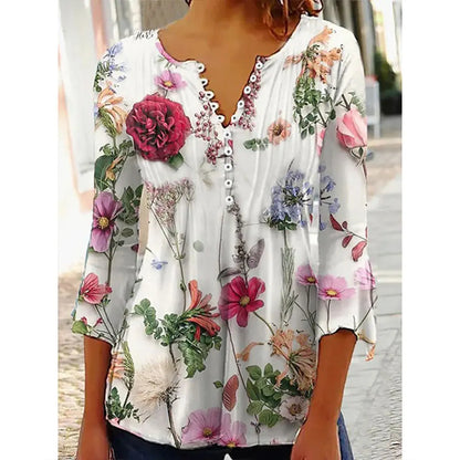 Women'S V-Neck Button-Down T-Shirt