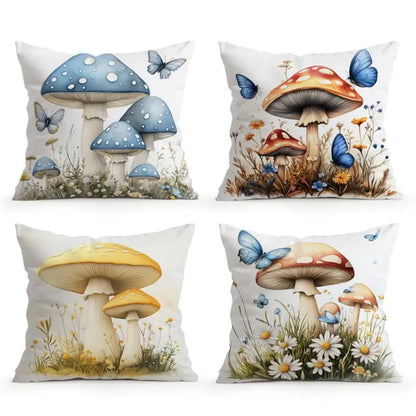 Mushrooms Butterflies Pillow Cover(pillows not included)