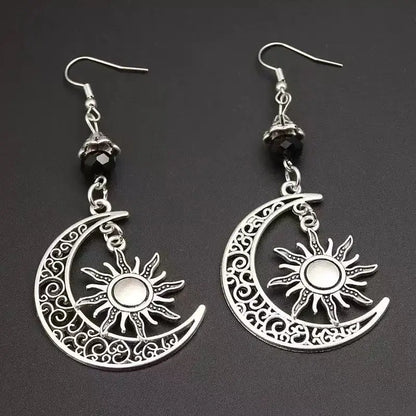 Gothic Dark Style Moon Sun Dangle Earrings