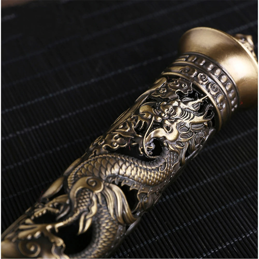 Archaize Vertical Incense Burner Buddha Heart Sutra Dragon Phoenix Pillar Metal Thread Incense Stick Home Office Decoration