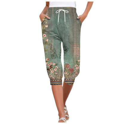 Over sized Drawstring Sweatpants Capris For Women