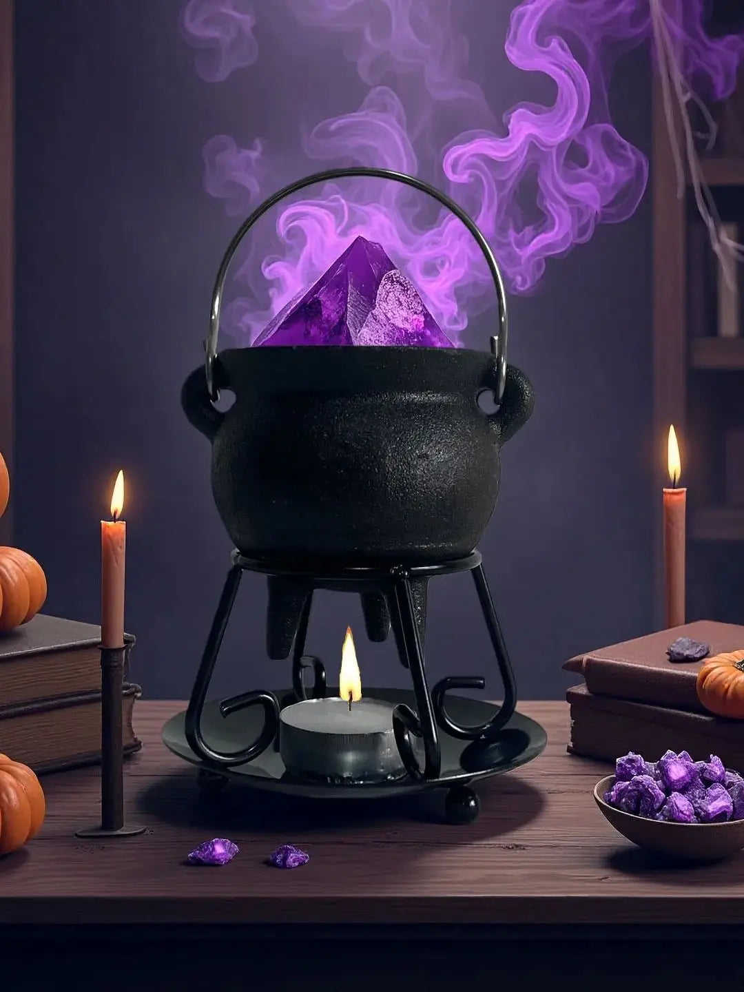 Metal Witch Cauldron with Candle Holder