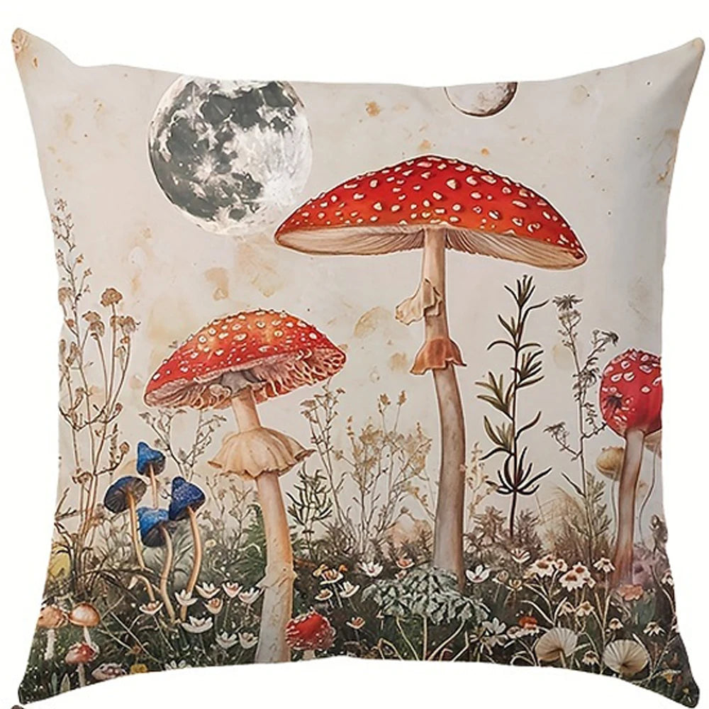 Mushroom Moon Night Pillow Cover