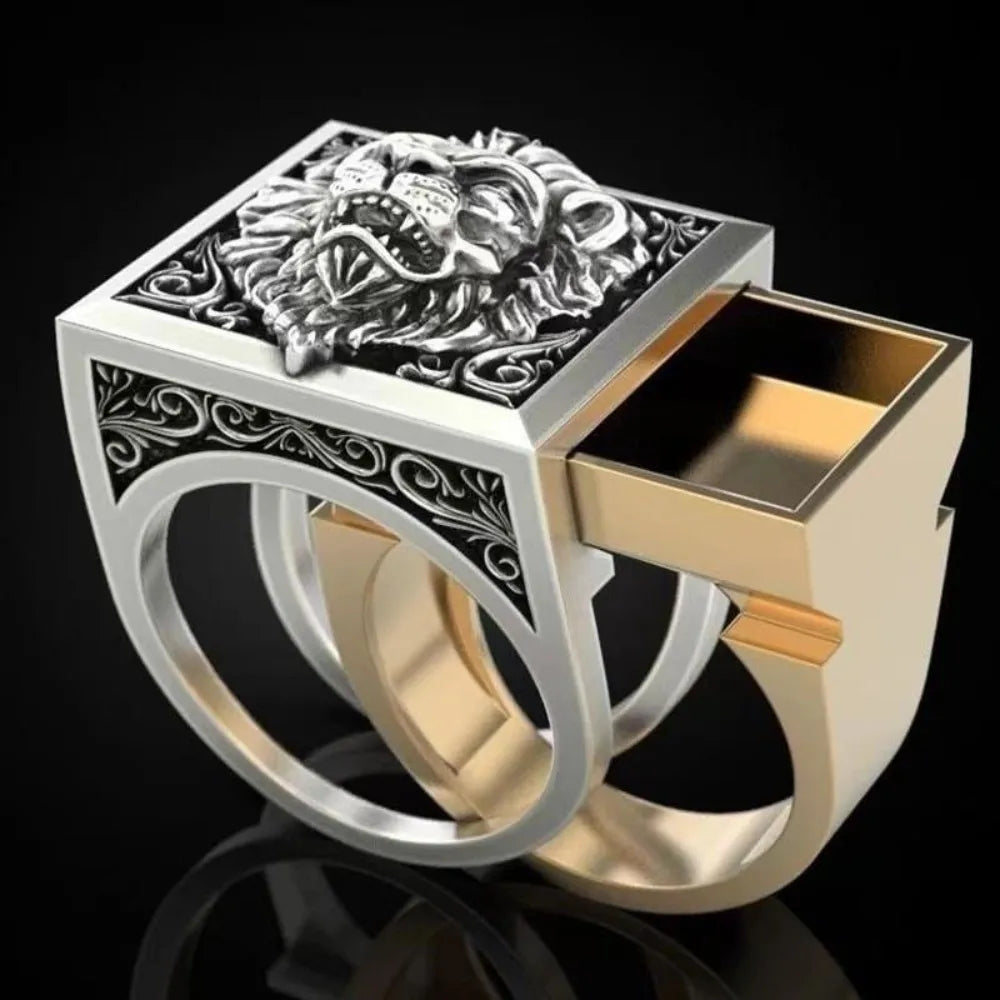 Lion Head Men's Ring Creative Storage