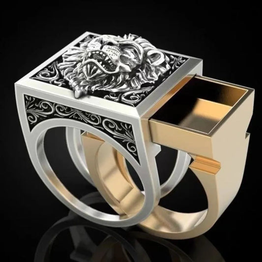 Lion Head Men's Ring Creative Storage