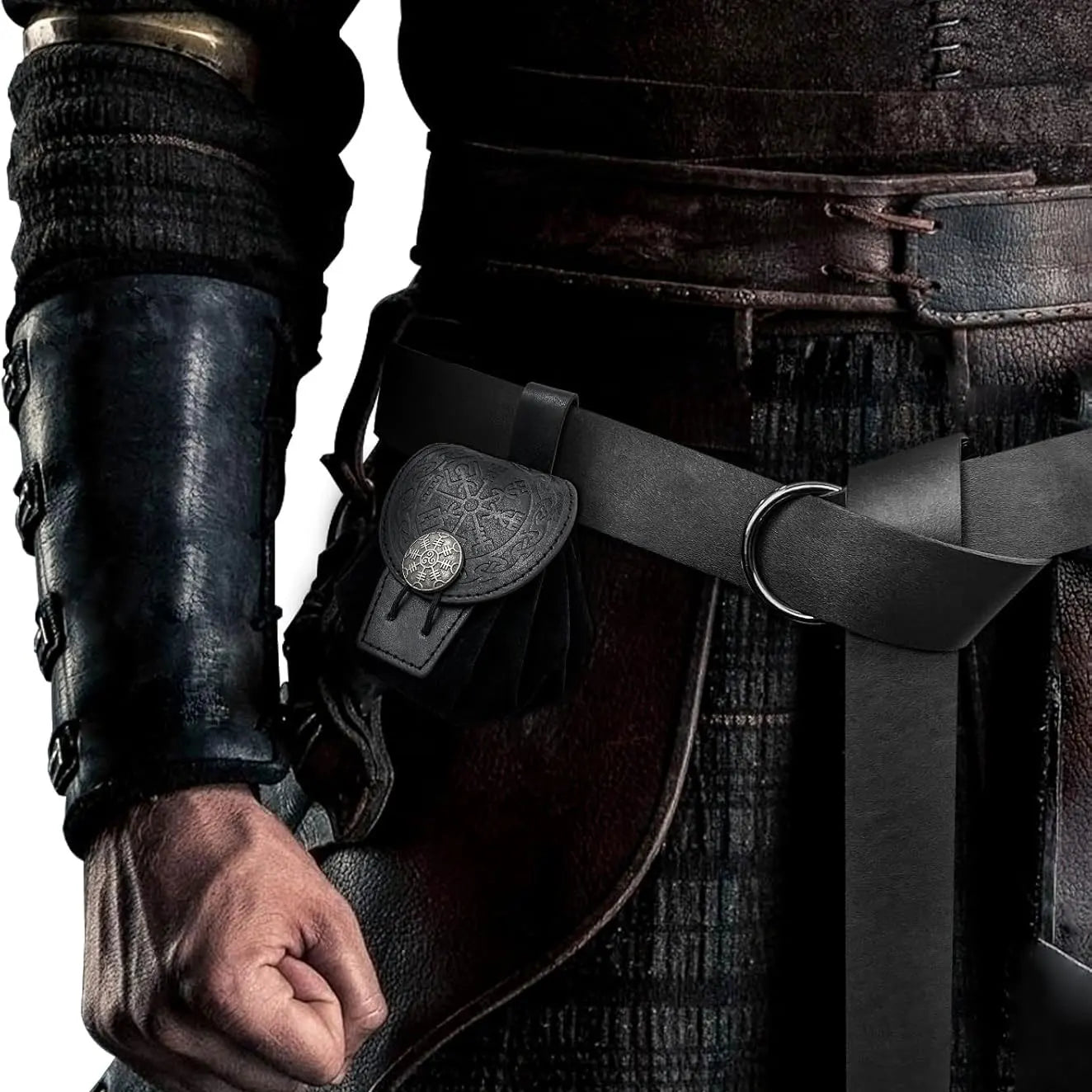 Steampunk Medieval Punk Style Fanny Packs for Men Pu Leather Coin Purse Hangable Belt Waist Bag Drawstring Hip Belt Bag Cosplay