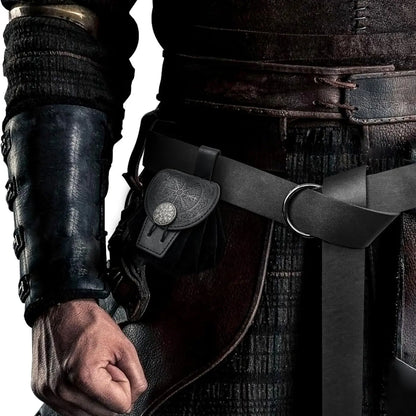 Steampunk Medieval Punk Style Fanny Packs for Men Pu Leather Coin Purse Hangable Belt Waist Bag Drawstring Hip Belt Bag Cosplay