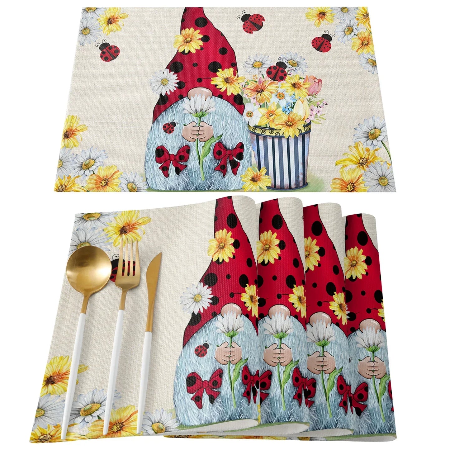 Spring Bee Daisy Gnome Table Mats Cotton