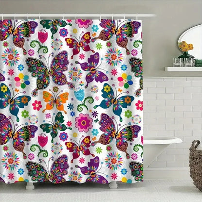 Butterfly print shower curtain