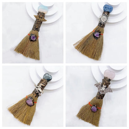 Natural Amethyst Crystal Love Heart Magic Broom
