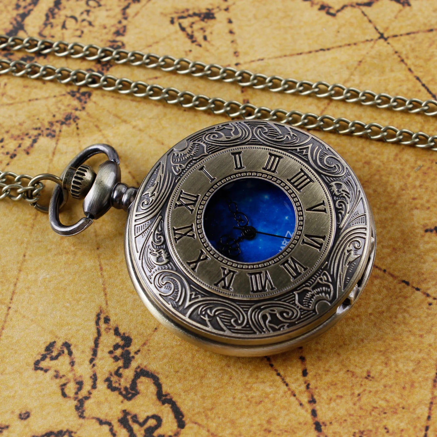 Antique Design Blue Dial Quartz Pocket Watch