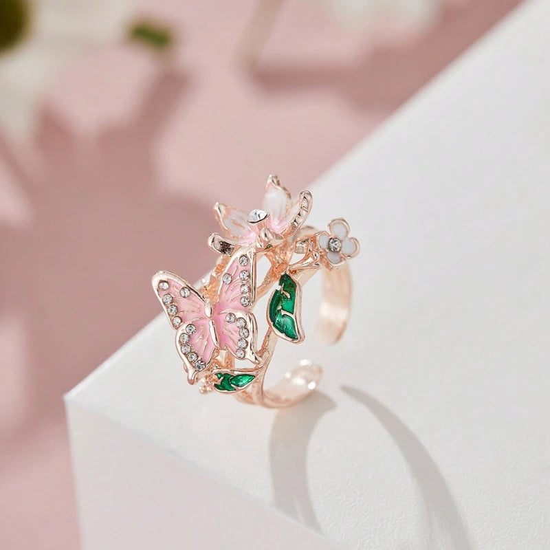 Aesthetic Flower Butterfly Rings