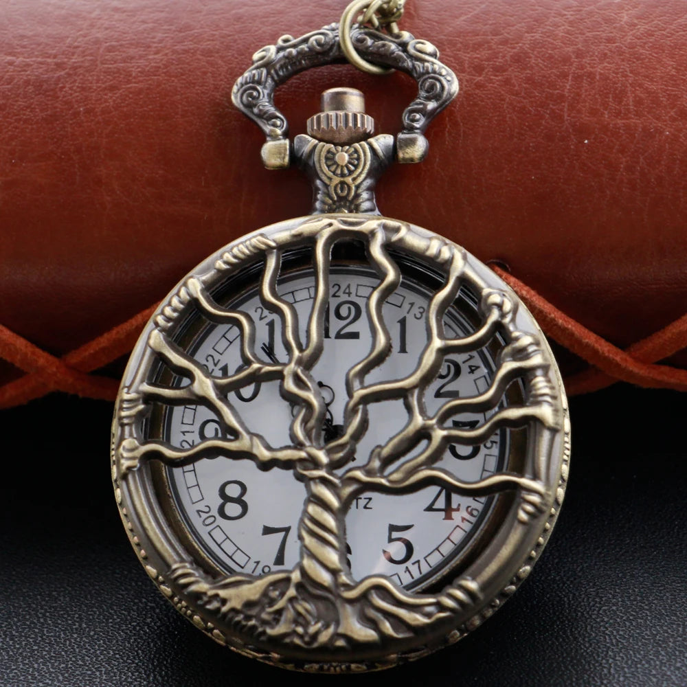Bronze Hollow Tree of Life Quartz Pocket Watch