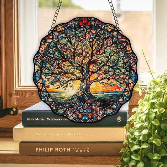 Tree of Life Ornament Round Acrylic Wall Decoration Universal Indoor and Outdoor Sunlight Hanging Tag Welcome Sign Wall Hanging