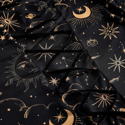 Gothic Style Vintage  Star Moon Long Sleeve A- Line Dress