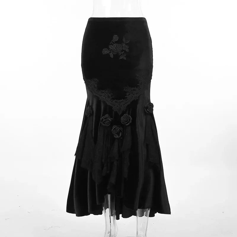 Velvet Fishtail Skirt Women Vintage