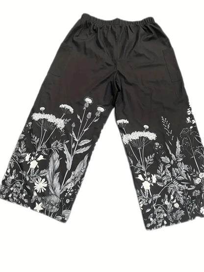 Wide-legged Pants Elegant Sun, Moon And Star Print