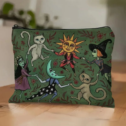 Forest Night Makeup Bag Whimsical Witch Cat and Moon Design