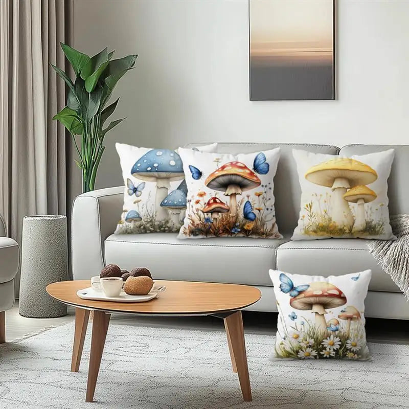 Mushrooms Butterflies Pillow Cover(pillows not included)