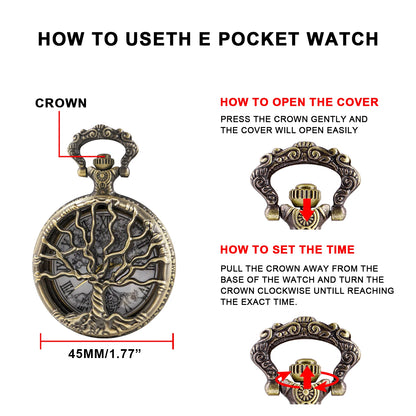 Bronze Hollow Tree of Life Quartz Pocket Watch
