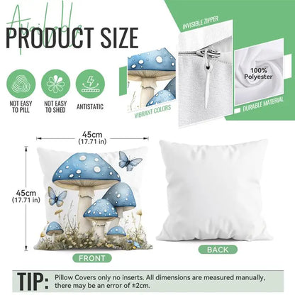 Mushrooms Butterflies Pillow Cover(pillows not included)