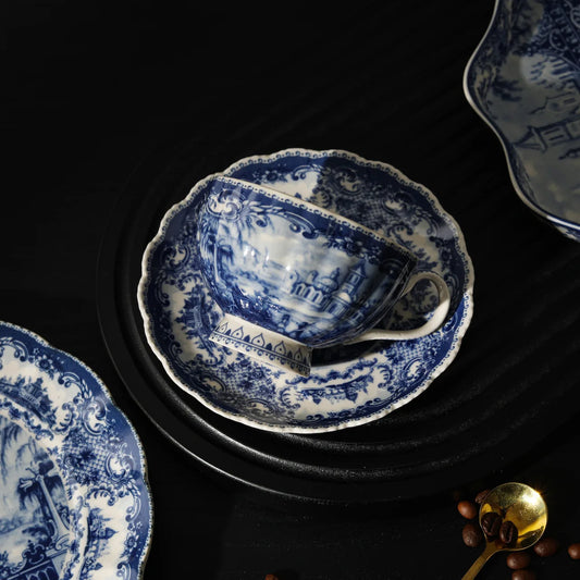 Vintage European Blue Castle Ceramic Dishware