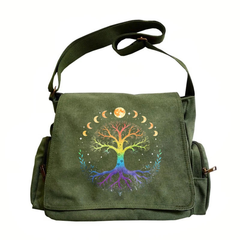 Vintage Shoulder Bag Canvas Tree of Life Print Large Capacity