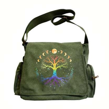 Vintage Women's Shoulder Bag Canvas Tree of Life Print Large Capacity