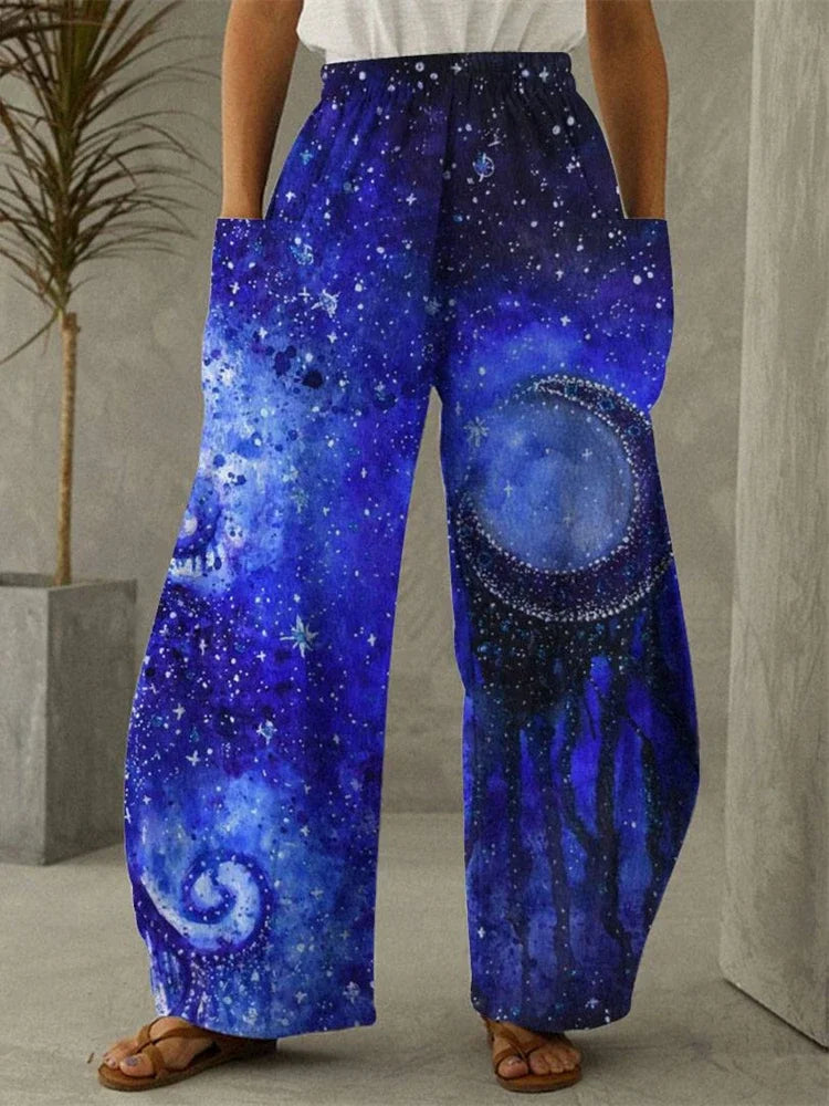 Galaxy Moon Stars Full Length Wide Leg Pants