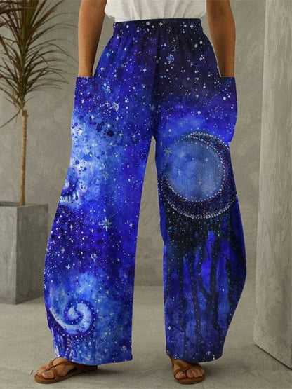 Galaxy Moon Stars Full Length Wide Leg Pants