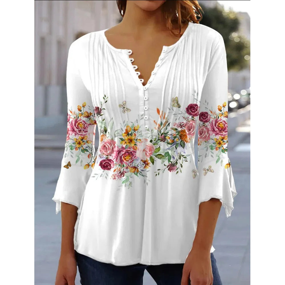 Women'S V-Neck Button-Down T-Shirt