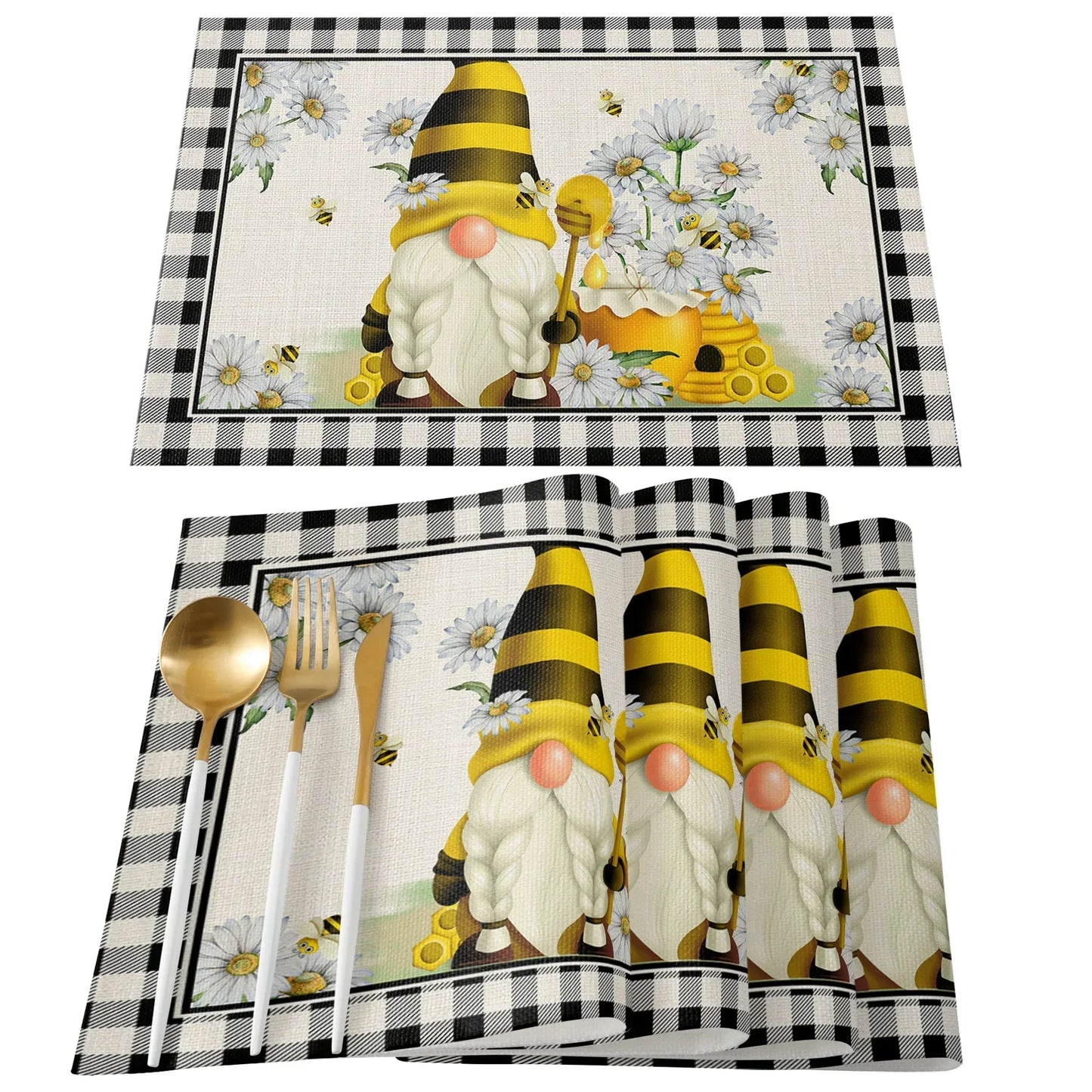 Spring Bee Daisy Gnome Table Mats Cotton
