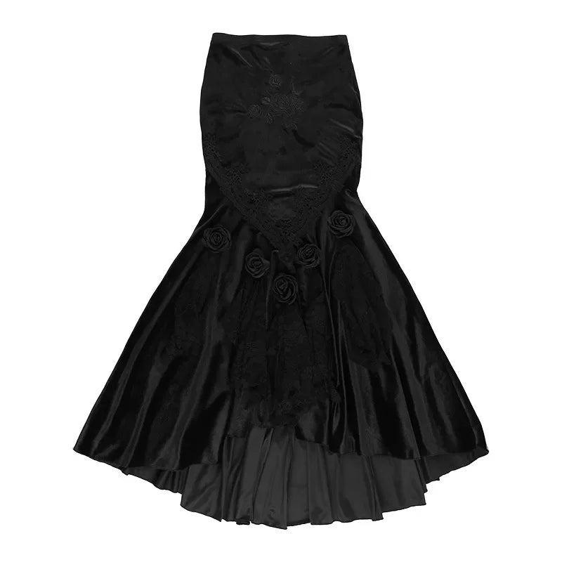 Velvet Fishtail Skirt Women Vintage