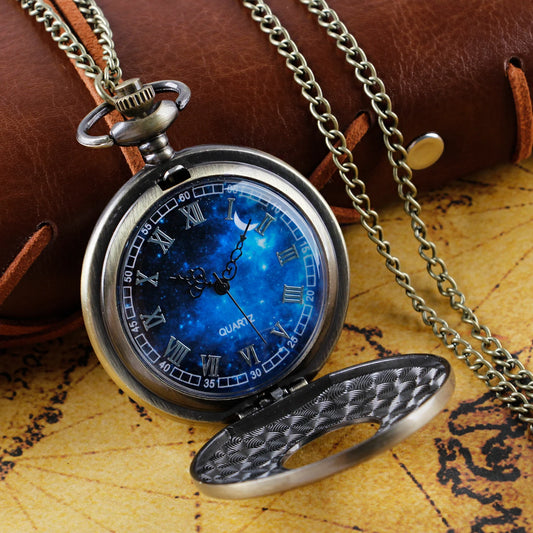 Antique Design Blue Dial Quartz Pocket Watch