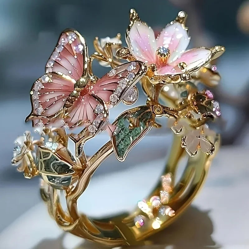 Aesthetic Flower Butterfly Rings