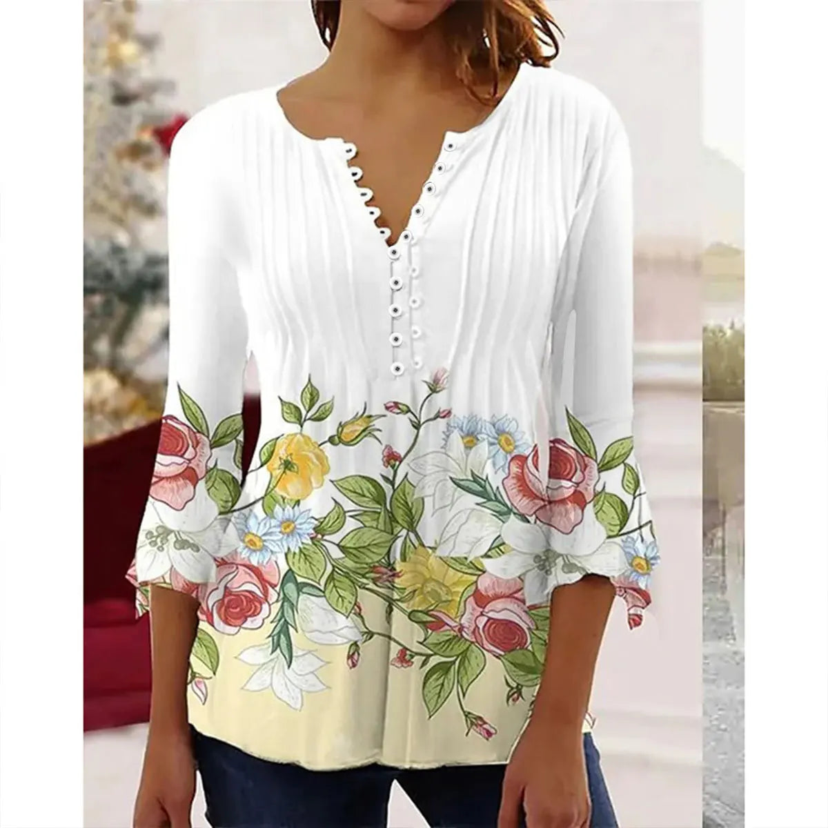 Women'S V-Neck Button-Down T-Shirt