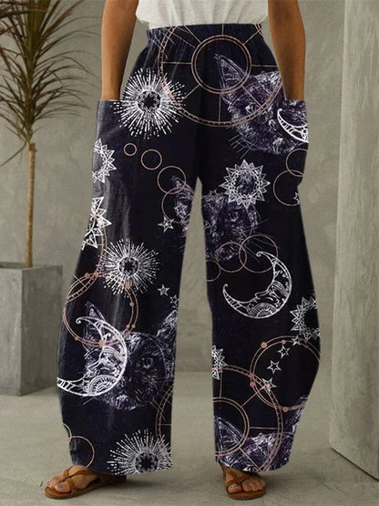 Galaxy Moon Stars Full Length Wide Leg Pants