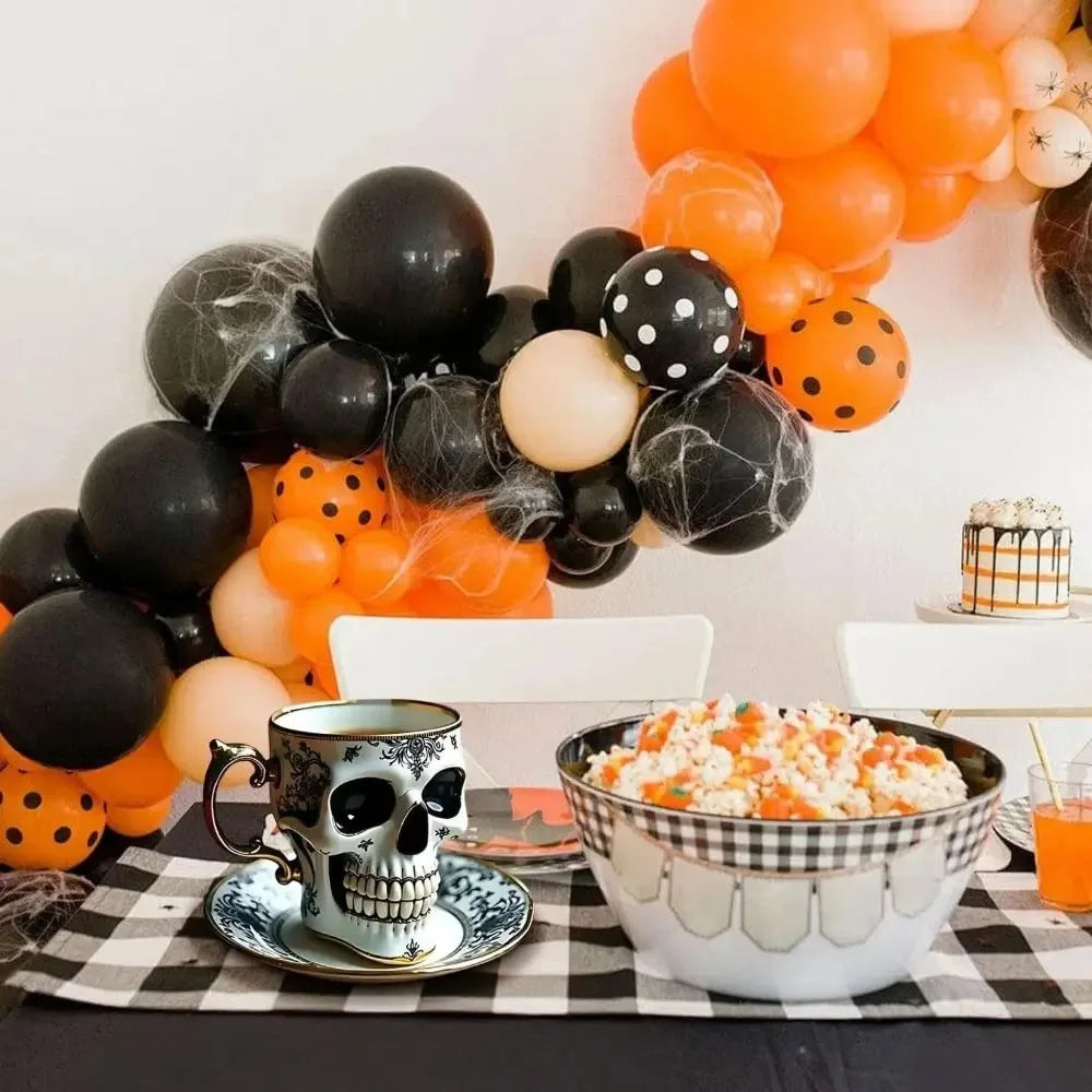 Skull Printed Resin Coffee Cups and Saucers