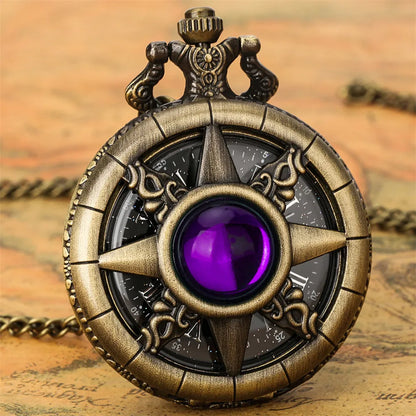 Hollow Sun Rhinestone Decorated Chic Bronze Quartz Pocket Watch Men Women Black Starry Roman Numerals Fob Chain Pendant Clock