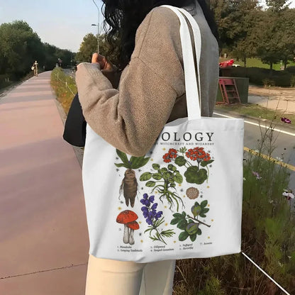 Mushroom Tote Bag Black Cotton Cloth Shoulder Shopper Bags Cute Cartoon For Women Handbag Eco Foldable Reusable Shopping Bag