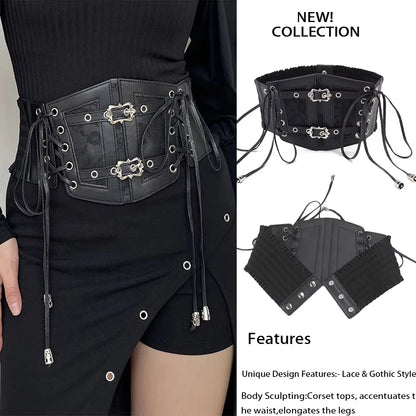 Ladies's Retro corset Belts Pin Buckle Elastic Lace & Gothic Style Cummerbunds tie rope Goth Punk For Women On Shirt Dress  Belt